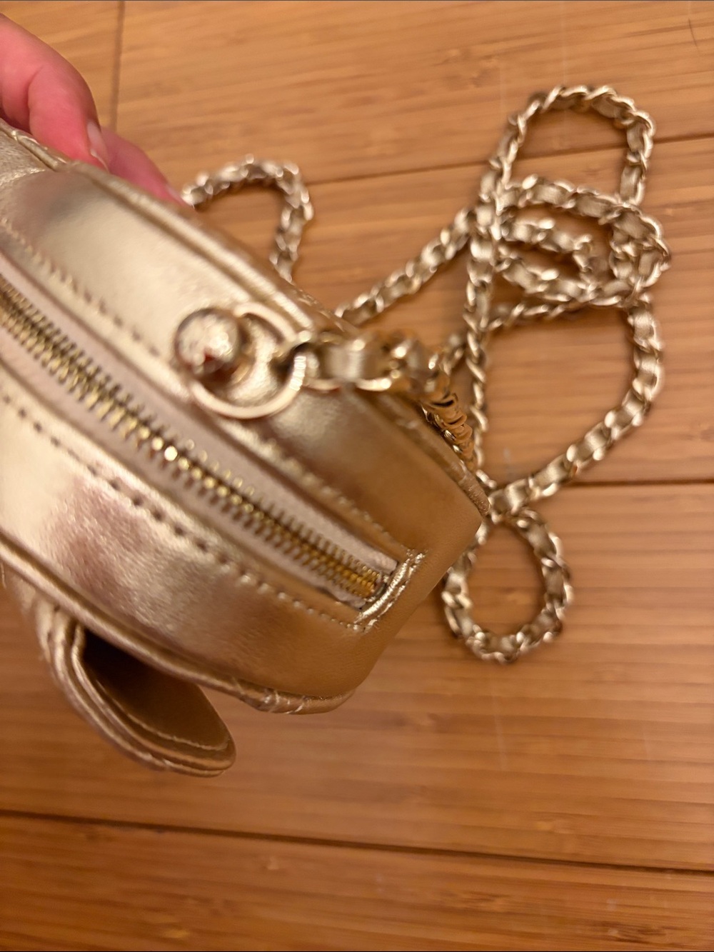 Quilted Metallic Heart Mini Crossbody Bag - Gold - Picture 7 of 8